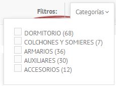 filtro de categorías de catálogo de muebles