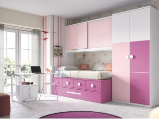 Habitación juvenil en blanco, fucsia y rosa con tirador redondo