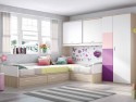 Habitación juvenil roble , blanco , rosa , malva y mora con tirador box