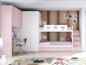 Habitación juvenil con literas blanco y rosa con tirador uñero