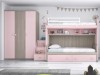 Habitación juvenil con literas acero y rosa con tirador botón