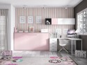 Habitación juvenil cama abatible rosa y blanco con tirador box
