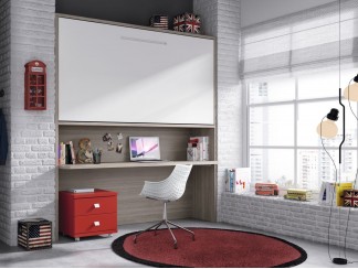 Habitación juvenil cama abatible acero , rojo y blanco con tirador uñero