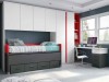 Dormitorio juvenil en color blanco, pizarra y rojo con tirador Box