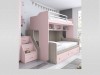 Habitación juvenil con literas acero y rosa con tirador botón
