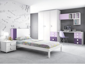 Habitación juvenil blanco, violeta y novotex lila con tirador redondo