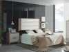 Dormitorio matrimonio roble natural y frentes lacados blancos 3D