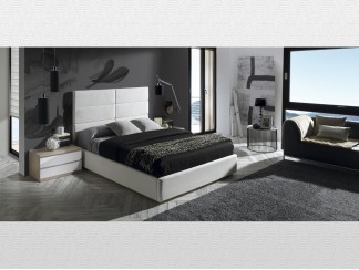 Catálogo de muebles – Glicerio Chaves – Dormitorio matrimonio Roble - blanco lacado - tapizado blanco