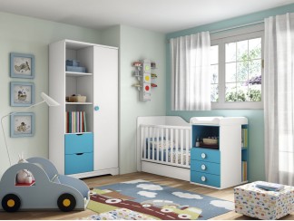 Dormitorio infantil convertible a juvenil - blanco - aqua