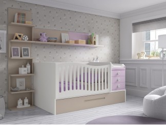 Dormitorio infantil conbertible a juvenil Blanco - violeta - tierra