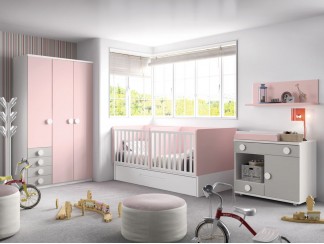 Dormitorio infantil conbertible a juvenil Blanco - rosa - gris