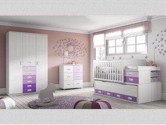 Dormitorio infantil conbertible a juvenil Fresno - violeta - mora - malva