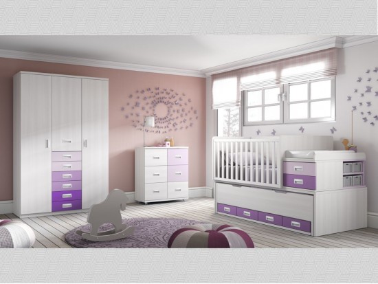 Dormitorio infantil conbertible a juvenil Fresno - violeta - mora - malva